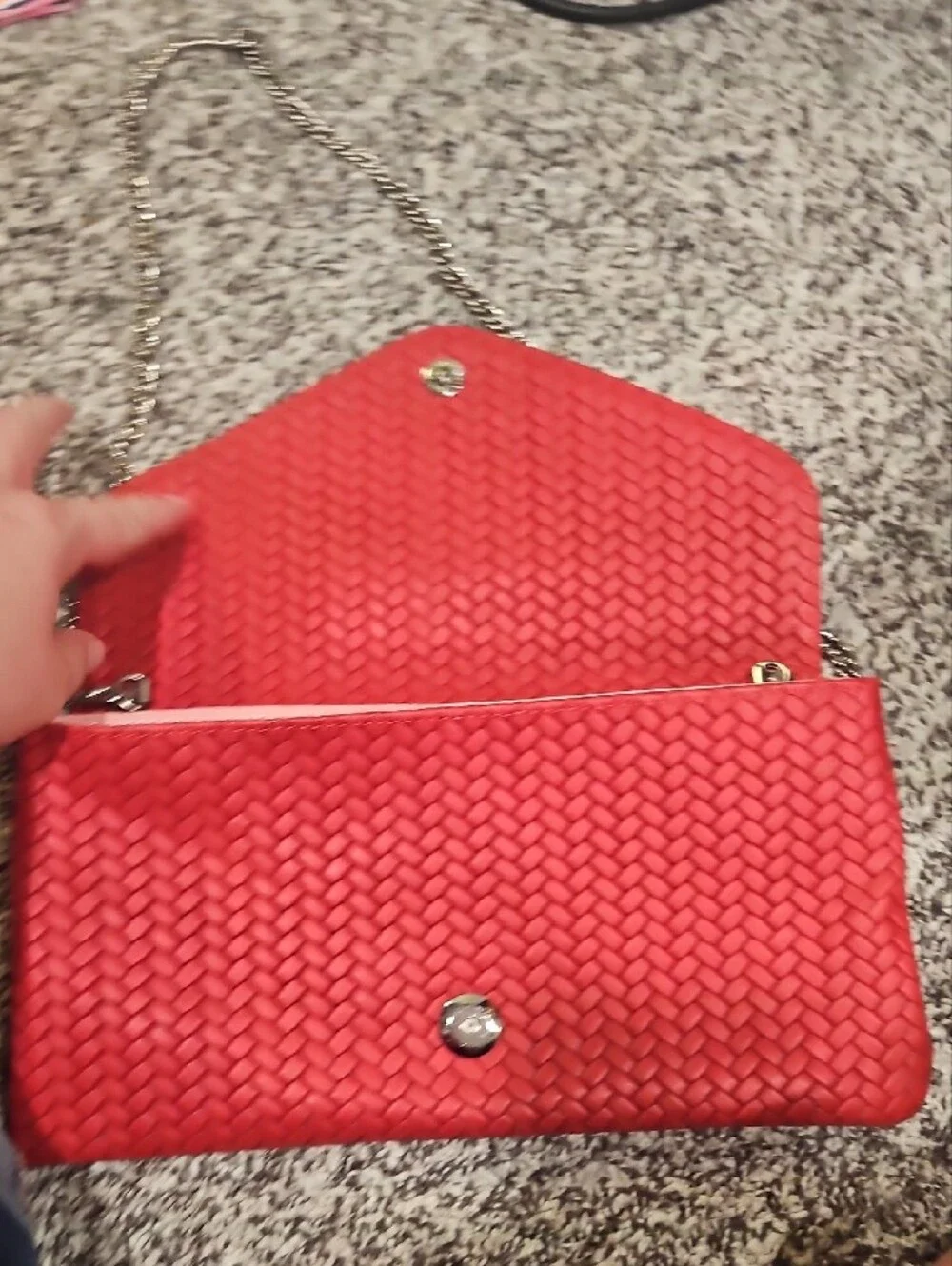 Red Woven Envelope Clutch with Silver Chain